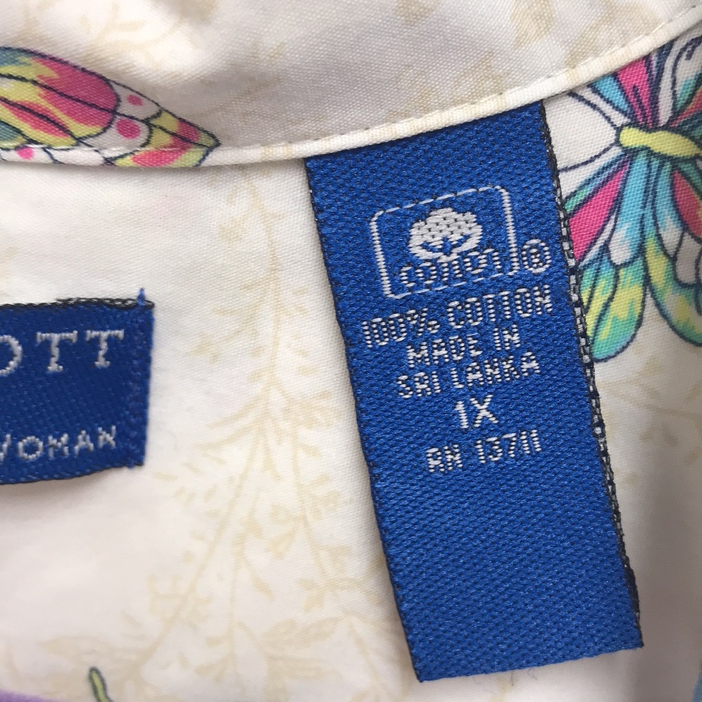 Karen Scott Sport Woman 1X Cotton Button Up Butterfly Blouse Top Off White - Picture 5 of 8